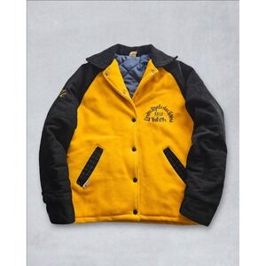 Vintage 1980s Women's Wool Corduroy Varsity Snap Jacket Black Yellow M